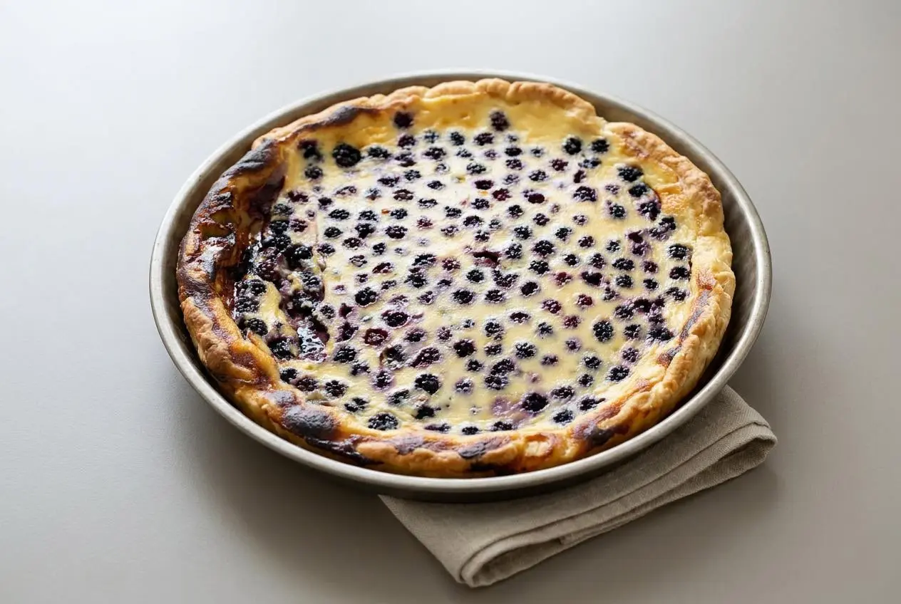 Recette tarte aux mûres dorée avec garniture crémeuse et mûres sauvages cuites.